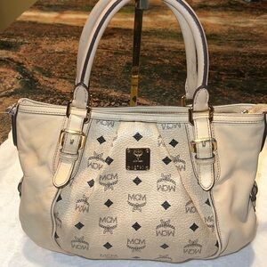 MCM Beige All Over Logo Crossbody Bag EUC